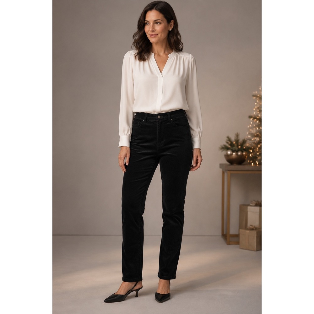 Talbots Velveteen Straight Leg Pants Black 10 Minimalist Old Money Quiet Luxury